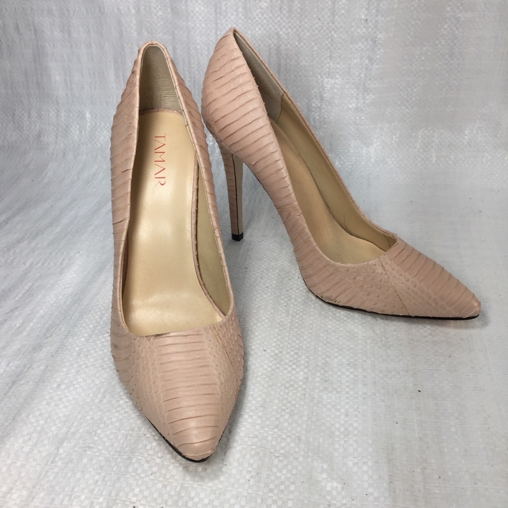 Tamar Blush Pink Lizard Leather Pointed High Heels